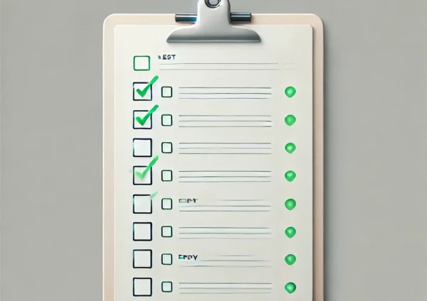 DALL·E 2025-01-17 07.30.58 - A clean and minimalistic graphic of a checklist without any text. The design features a clipboard with a white sheet of paper, checkboxes on the left